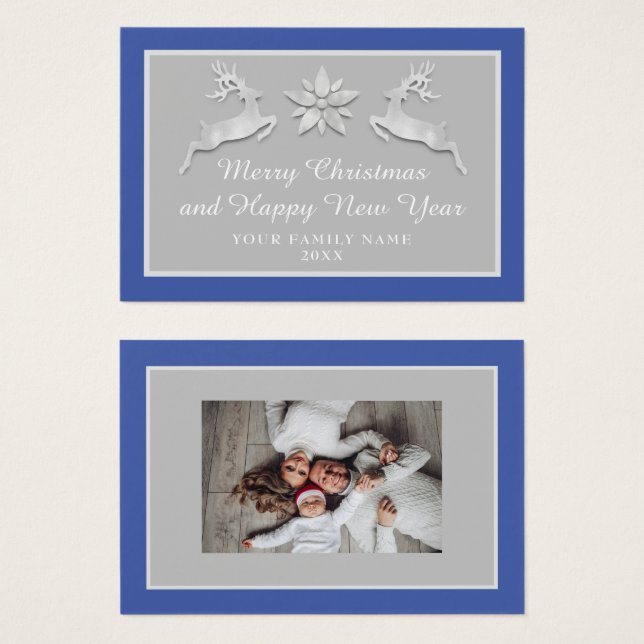 Frohe Weihnachten Glück Neujahr Name Blue Gray (Vorne & Hinten)