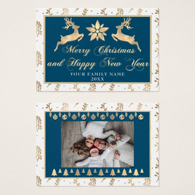 Frohe Weihnachten Glück Neujahr Name Foto Navy (Vorne & Hinten)