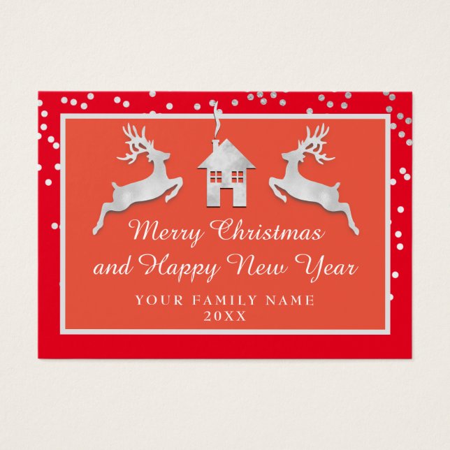 Frohe Weihnachten Glück Neujahr Name Red Gray (Vorderseite)