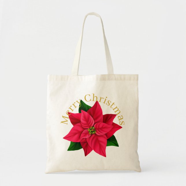 Frohe Weihnachten Glück Neujahr Poinsettia Star Tragetasche (Vorne)