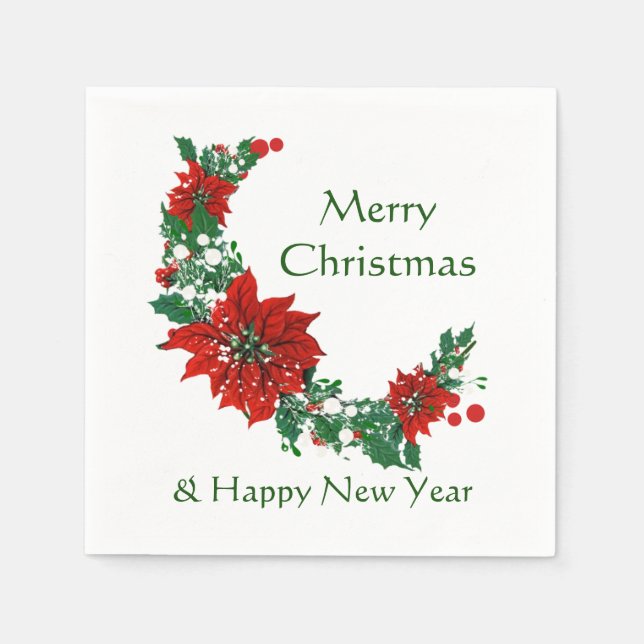 Frohe Weihnachten Glück Neujahr Pointsettia Serviette (Vorderseite)