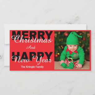 Frohe Weihnachten & Glück Neujahr Red Foto Card