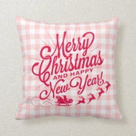 Frohe Weihnachten Glück Neujahr Rosa Karo Kissen