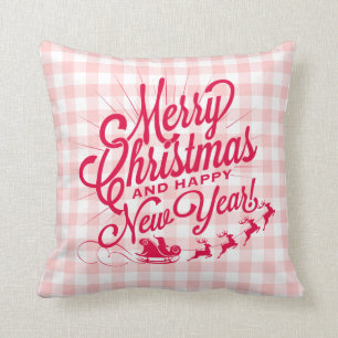 Frohe Weihnachten Glück Neujahr Rosa Karo Kissen