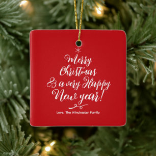 Frohe Weihnachten Glück Neujahr Rot Drehbuch Foto Keramikornament