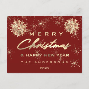 Frohe Weihnachten Glück Neujahr Schnee Gold Burgun Postkarte