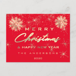 Frohe Weihnachten Glück Neujahr Schnee Gold Roter  Postkarte