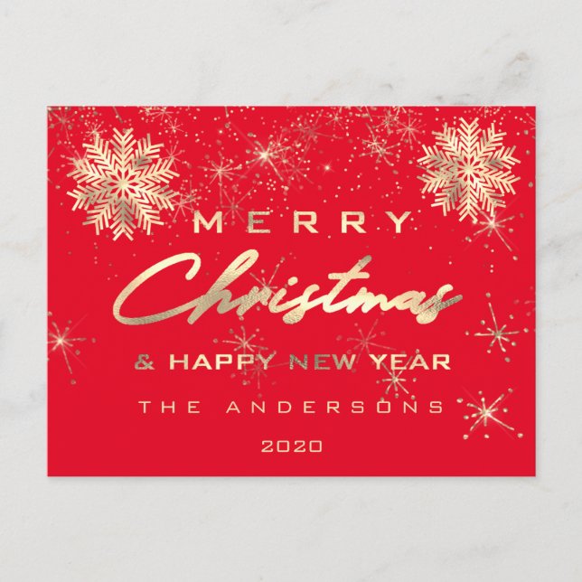 Frohe Weihnachten Glück Neujahr Schnee Gold Roter  Postkarte (Vorderseite)