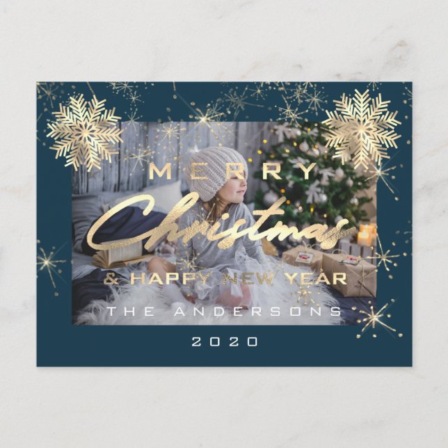 Frohe Weihnachten Glück Neujahr Schneeflocke Aquam Postkarte (Vorderseite)