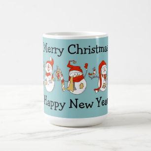 Frohe Weihnachten Glück Neujahr Schneemänner Kaffeetasse