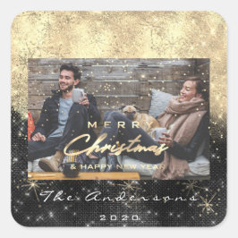 Frohe Weihnachten Glück Neujahr Schwarzes Gold Fot Quadratischer Aufkleber