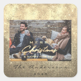Frohe Weihnachten Glück Neujahr Sepia Gold Foto Quadratischer Aufkleber
