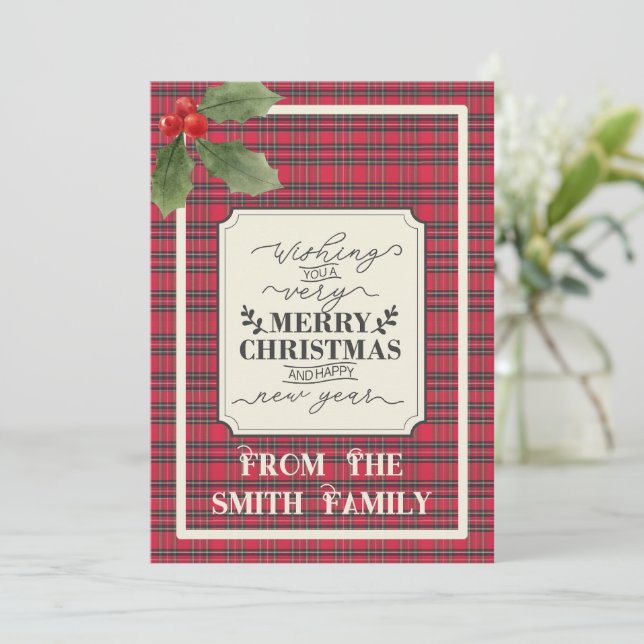 Frohe Weihnachten & Glück Neujahr Tartan Name (Stehend Vorderseite)