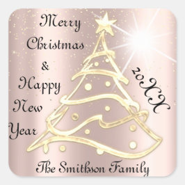 Frohe Weihnachten & Glück Neujahr Tree Rose Gold Quadratischer Aufkleber