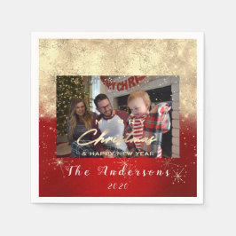 Frohe Weihnachten glücklich Jahr Gold Foto White R Serviette