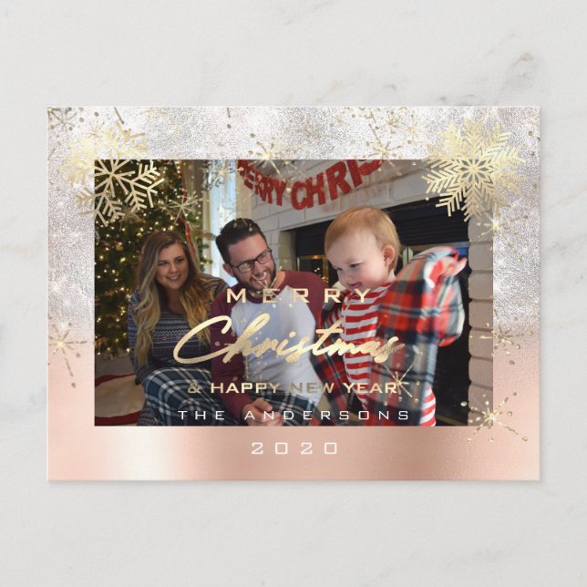 Frohe Weihnachten glücklich Jahr Gold Gray Glitzer Postkarte (Vorderseite)