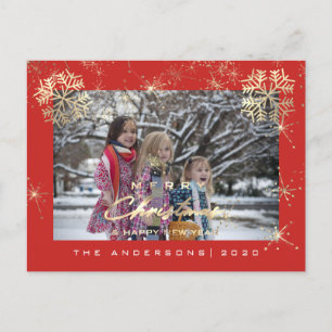 Frohe Weihnachten glücklich Jahr Gold Schneeflocke Postkarte