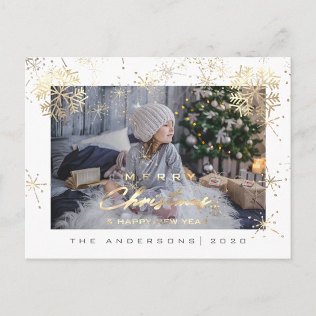 Frohe Weihnachten glücklich Jahr Gold Snowflakes F Postkarte (Vorderseite)