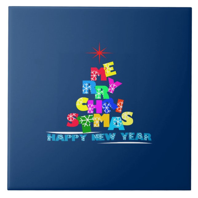 Frohe Weihnachten glücklich Neues Jahr Fliese (Vorderseite)
