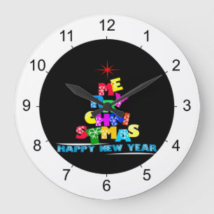 Frohe Weihnachten glücklich Neues Jahr Große Wanduhr