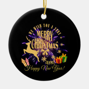 Frohe Weihnachten glücklich Neues Jahr Keramik Ornament