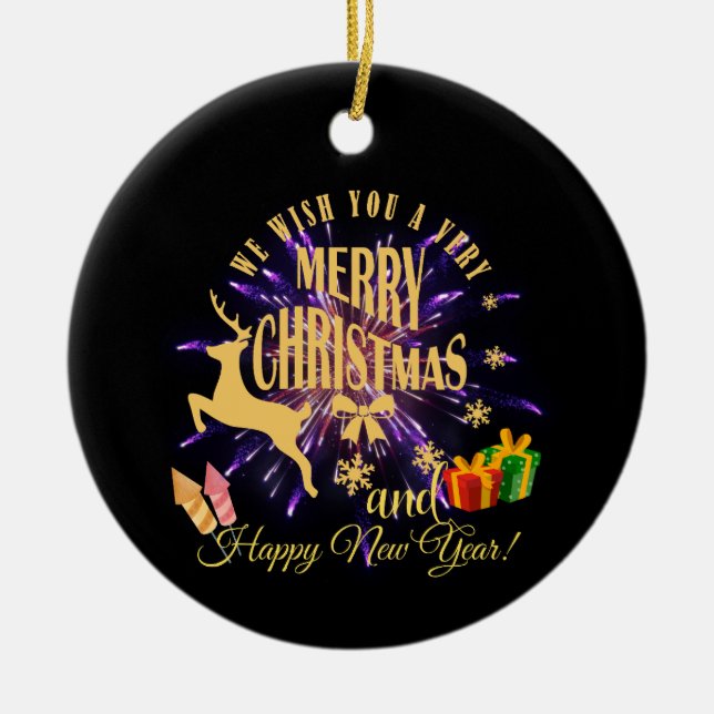 Frohe Weihnachten glücklich Neues Jahr Keramik Ornament (Vorne)