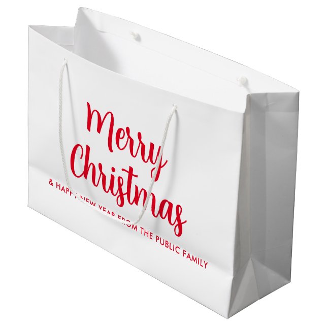 Frohe Weihnachten glücklich Neues Jahr Red White C Große Geschenktüte (Vorderseite Schrägansicht)