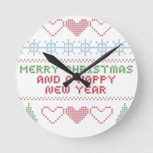 Frohe Weihnachten glücklich neues Jahr Runde Wanduhr