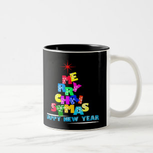 Frohe Weihnachten glücklich Neues Jahr Zweifarbige Tasse
