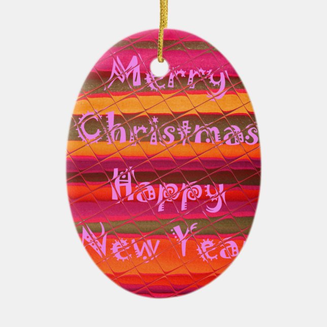 Frohe Weihnachten glücklich Neujahr Farbgestaltung Keramik Ornament (Vorne)