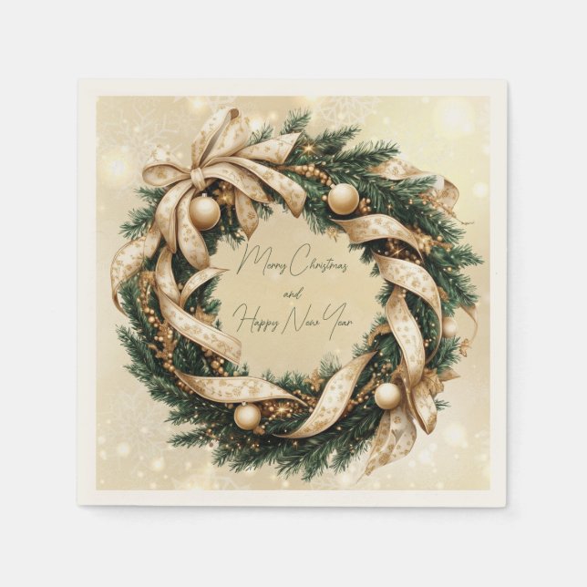 Frohe Weihnachten glücklich Neujahr Gold Green Kra Serviette (Vorderseite)