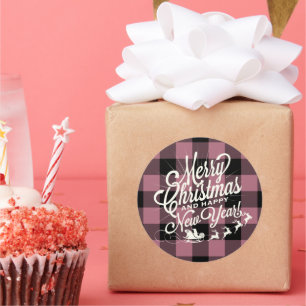 Frohe Weihnachten glücklich Neujahr Lila Karo Runder Aufkleber