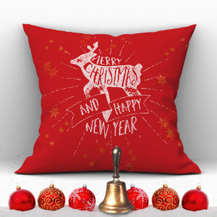 Frohe Weihnachten glücklich New Year Deer Gold Sta Kissen