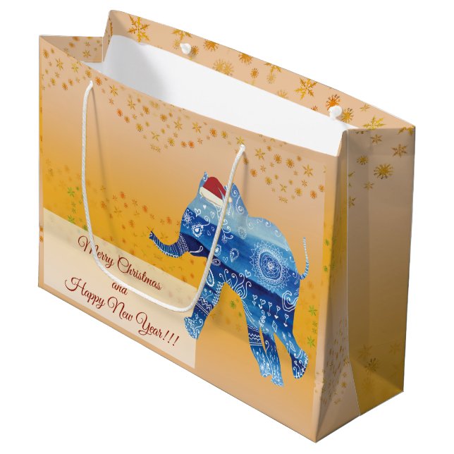 Frohe Weihnachten, glückliche Neujahrsgeschenktasc Große Geschenktüte (Vorderseite Schrägansicht)