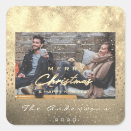 Frohe Weihnachten glückliche Neujahrsstars Gold Fo Quadratischer Aufkleber