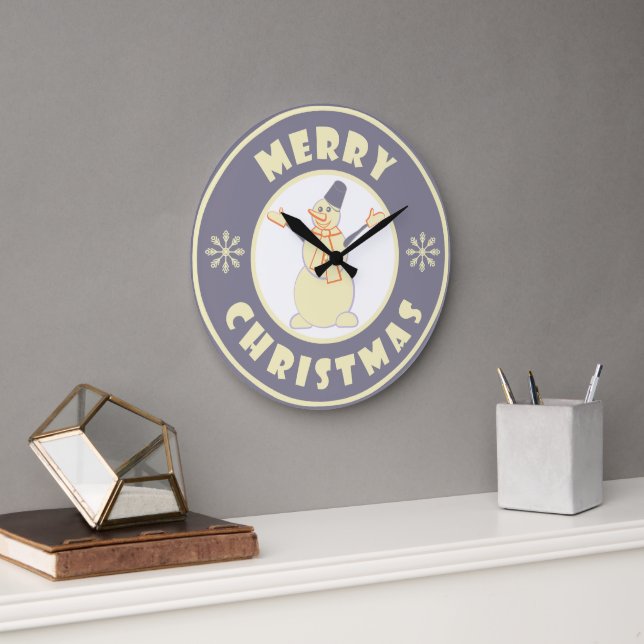 Frohe Weihnachten glückliche Snowman berühmten Kaf Große Wanduhr (Büro)