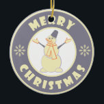 Frohe Weihnachten glückliche Snowman berühmten Kaf Keramik Ornament<br><div class="desc">Berühmtes Coffeesemblem mit fröhlicher Weihnachtstypografie</div>