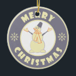 Frohe Weihnachten glückliche Snowman berühmten Kaf Keramik Ornament<br><div class="desc">Berühmtes Coffeesemblem mit fröhlicher Weihnachtstypografie</div>