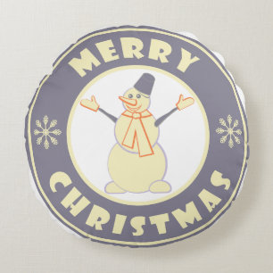 Frohe Weihnachten glückliche Snowman berühmten Kaf Rundes Kissen