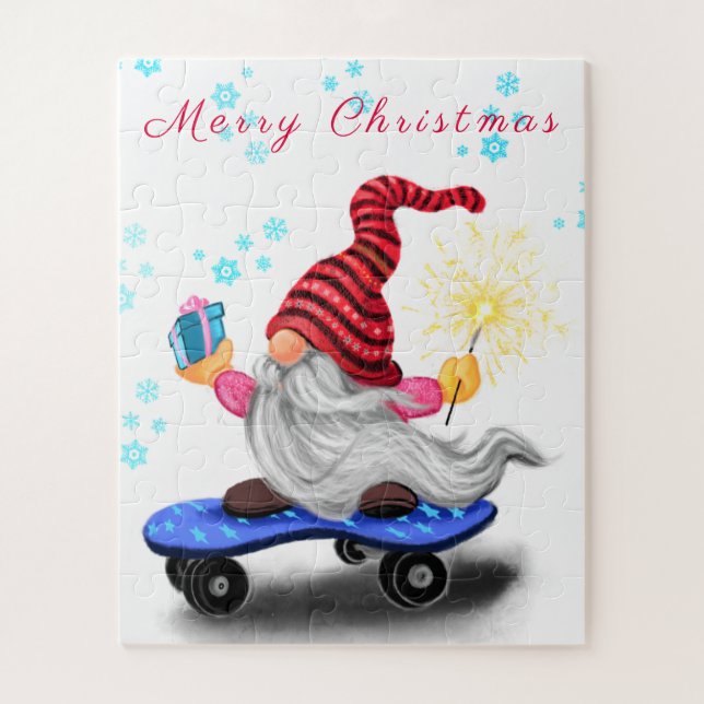 Frohe Weihnachten glücklichen Skater Gnome mit Ges (Vertikal)