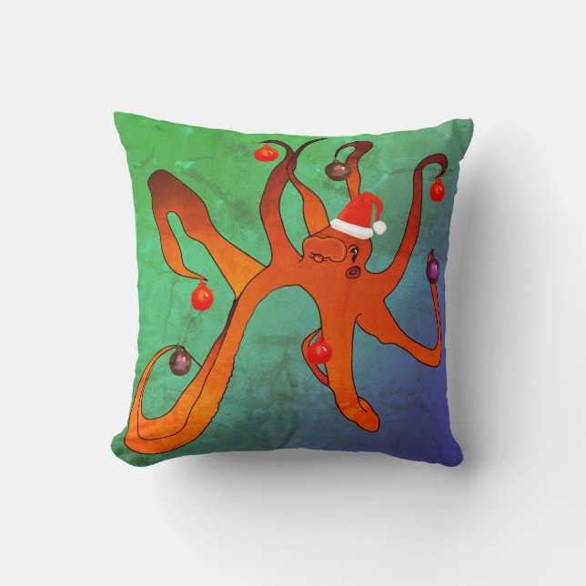 Frohe Weihnachten, glücklicher Neujahrsktopus Kissen (Vorderseite)