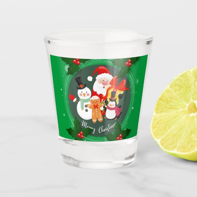 Frohe Weihnachten, glücklicher Urlaub Schnapsglas (Vorderseite)