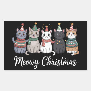 Frohe Weihnachten glückliches Katzenjahr Katzenlie Rechteckiger Aufkleber