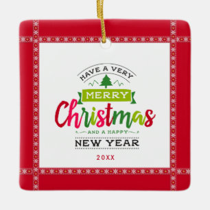 Frohe Weihnachten Glückliches Neues Jahr Lettering Keramikornament