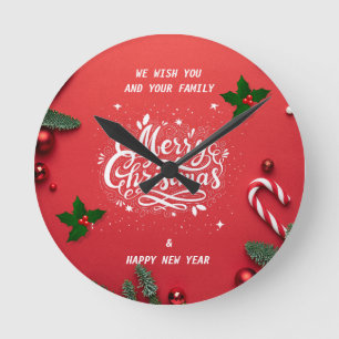 Frohe Weihnachten & glückliches neues Jahr Runde Wanduhr