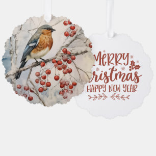 Frohe Weihnachten Glückliches Neues Jahr Winter Ro Ornament Karte