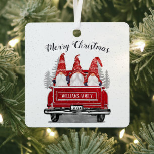 Frohe Weihnachten Gnom Vintage roter LKW Foto Ornament Aus Metall