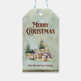 Frohe Weihnachten Gnome Picnic Rustikale Kabine Geschenkanhänger