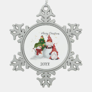 Frohe Weihnachten Gnome Schneemann Schneeflocken Zinn-Ornament