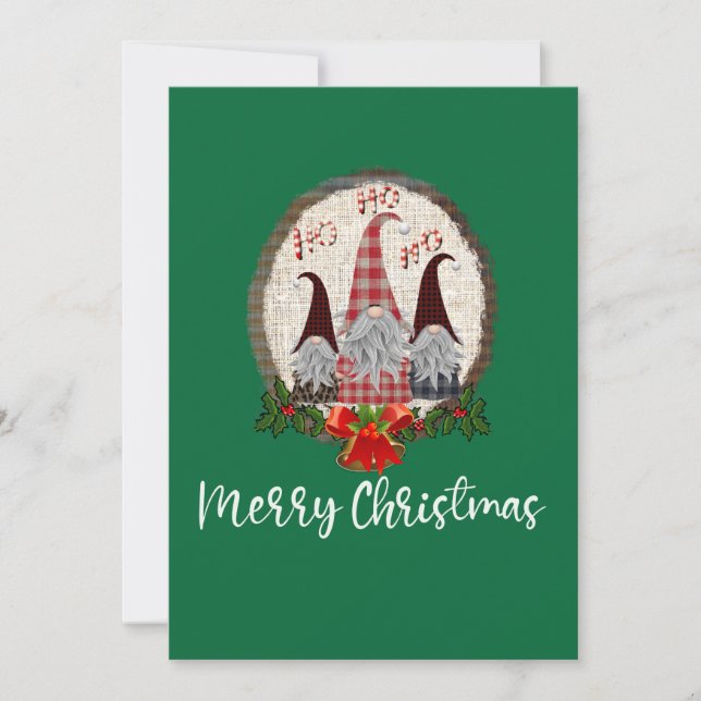 Frohe Weihnachten Gnomes Green Rustic, Trendy Karte (Vorderseite)